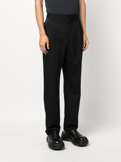 Shop Lanvin Straight-leg Pleated Wool Trousers In Black