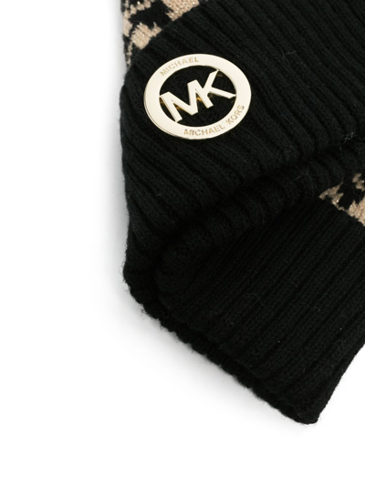 Shop Michael Kors Logo-plaque Monogram Knitted Hat In Black