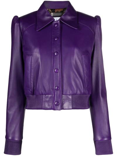 Shop Philipp Plein Softy Leather Bomber Jacket In Purple