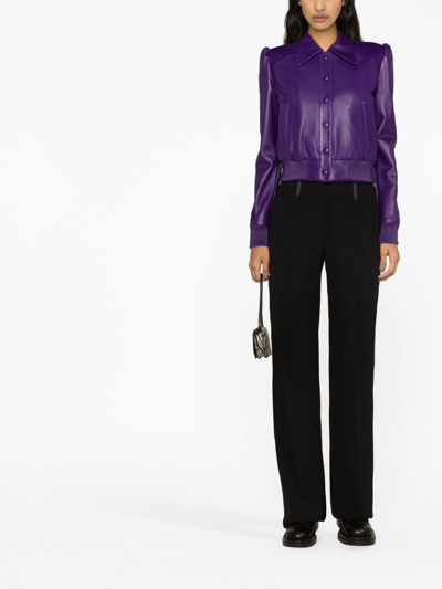 Shop Philipp Plein Softy Leather Bomber Jacket In Purple