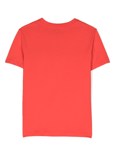 Shop Lanvin Enfant Curb Logo-embroidered T-shirt In Red