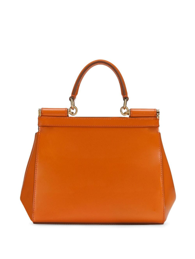 Shop Dolce & Gabbana Small Sicily Patent-leather Tote Bag In Orange