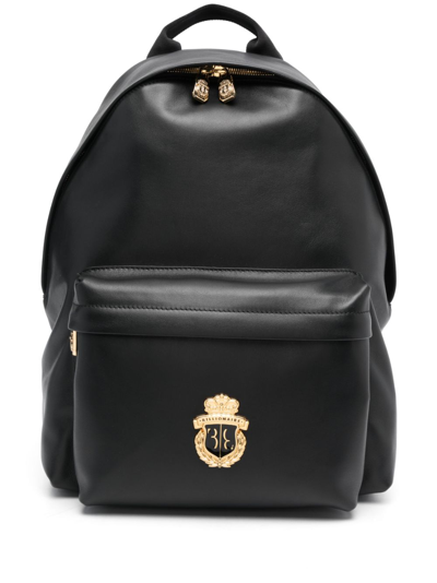 Shop Billionaire Logo-plaque Leather Backpack In Black