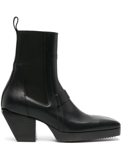 Shop Rick Owens Square-toe Leather Ankle Boots In Black