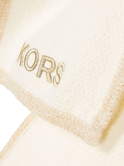 Shop Michael Kors Embroidered-logo Knit Scarf In Neutrals