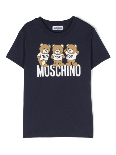 Shop Moschino Teddy-bear Print Cotton T-shirt In Blue