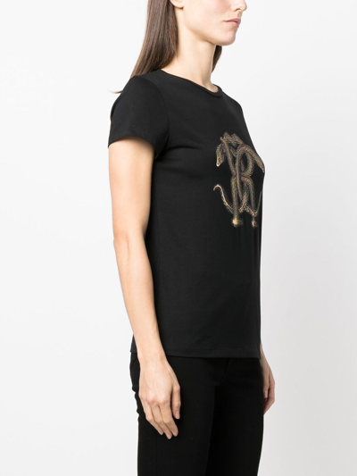Shop Roberto Cavalli Mirror Snake-print T-shirt In Black