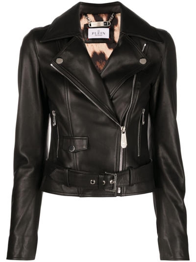 Shop Philipp Plein Logo-plaque Leather Jacket In Black