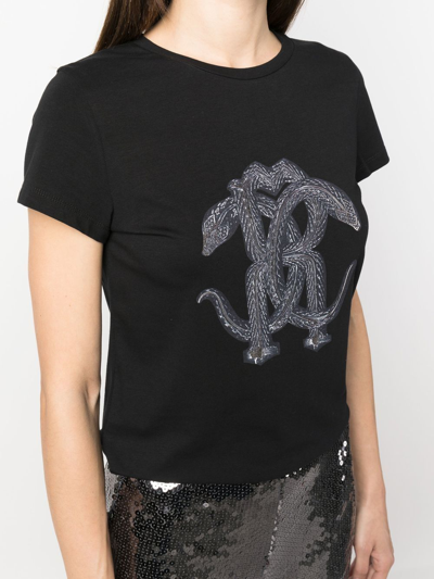 Shop Roberto Cavalli Monogram Snake-print T-shirt In Black