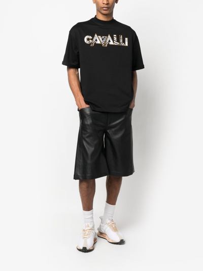 Shop Roberto Cavalli Zebra-print Logo T-shirt In Black