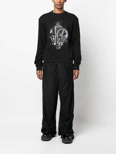 Shop Roberto Cavalli Mirror Snake-print Sweatshirt In Black