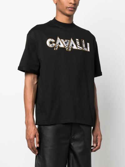 Shop Roberto Cavalli Zebra-print Logo T-shirt In Black