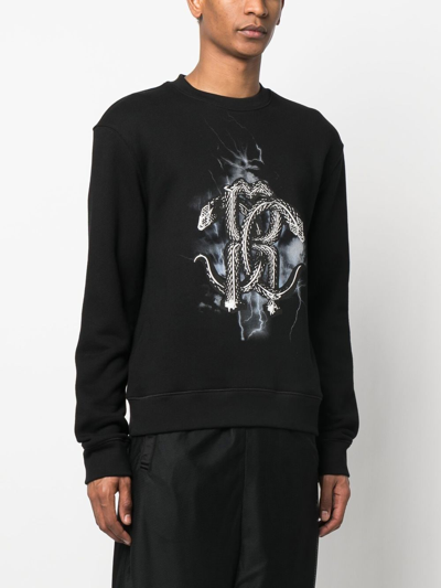 Roberto Cavalli Mirror Snake-print Sweatshirt In Black