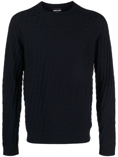 Shop Giorgio Armani Crew-neck Knitted Jumper In Blue