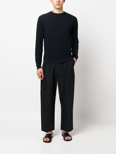 Giorgio Armani Crew-neck Knitted Jumper In Blue