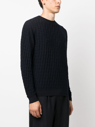 Giorgio Armani Crew-neck Knitted Jumper In Blue