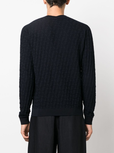Giorgio Armani Crew-neck Knitted Jumper In Blue