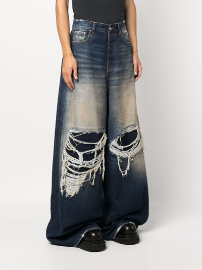 Shop Vetements Ripped Wide-leg Jeans In Blue