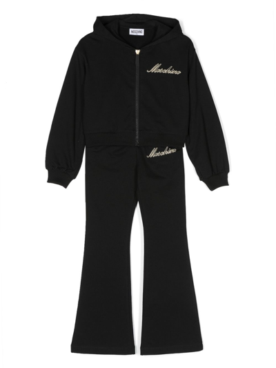 Shop Moschino Logo Embroidered Tracksuit Set In Black