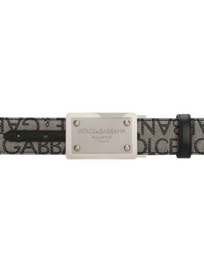 Shop Dolce & Gabbana Logo-plaque Leather Belt In Neutrals