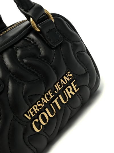Shop Versace Jeans Couture Logo-plaque Quilted Shoulder Bag In Black