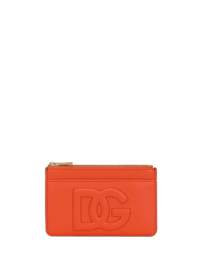 Shop Dolce & Gabbana Dg-logo Zipped Leather Wallet In Orange