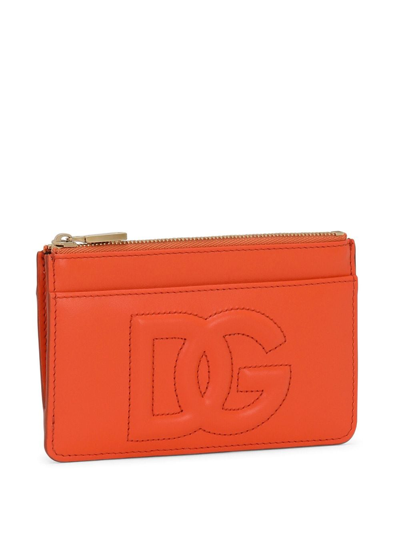 Shop Dolce & Gabbana Dg-logo Zipped Leather Wallet In Orange