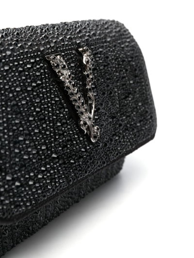 Shop Versace Virtus Rhinestone-embellished Shoulder Bag In Black