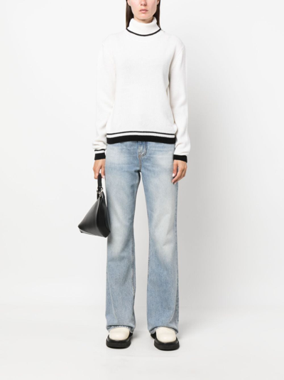 Shop Msgm Stripe-edge Wool-blend Jumper In White