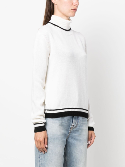 Shop Msgm Stripe-edge Wool-blend Jumper In White