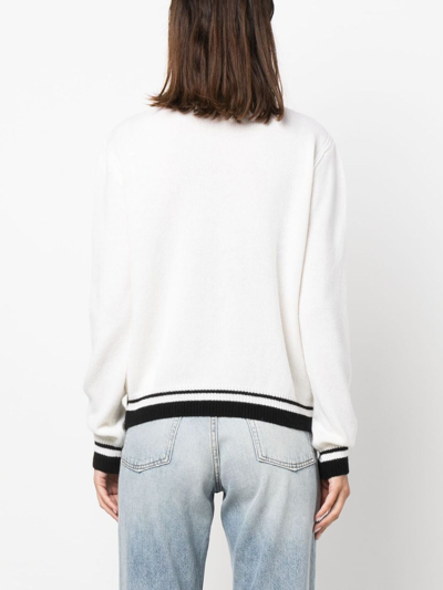 Shop Msgm Stripe-edge Wool-blend Jumper In White