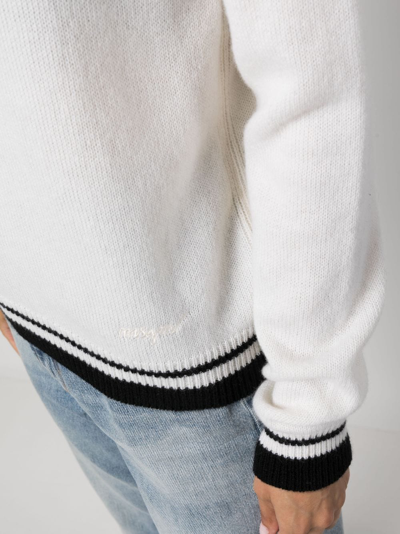 Shop Msgm Stripe-edge Wool-blend Jumper In White