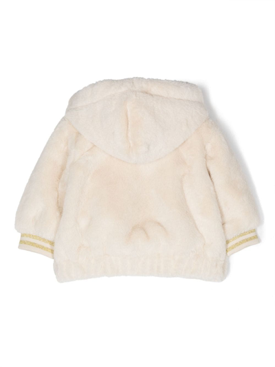 Shop Moschino Brushed Hooded Zip-up Jacket In White