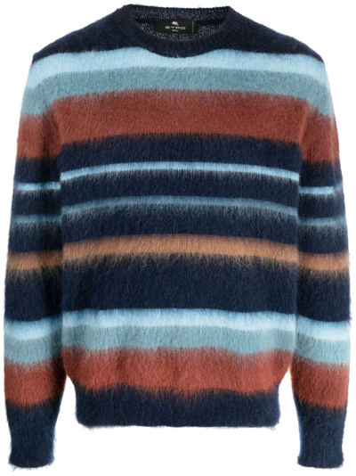 Shop Etro Striped Mohair-wool Sweatshirt In Blue