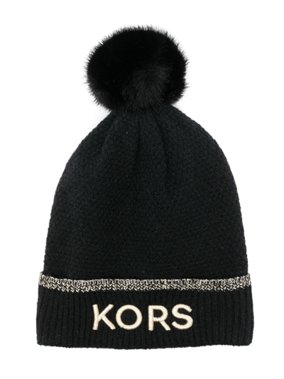Shop Michael Kors Embroidered-logo Knit Beanie In Black