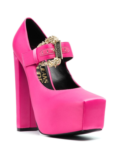 Shop Versace Jeans Couture Hurley 150mm Satin Platform Pumps In Pink