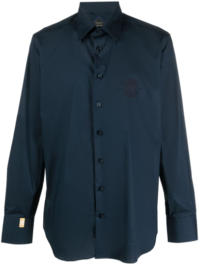 Shop Billionaire Slim-cut Logo-embroidered Shirt In Blue