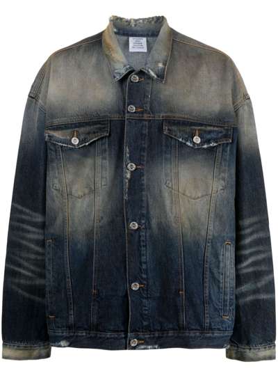 Shop Vetements Distressed-effect Stonewashed Denim Jacket In Blue