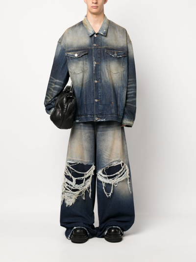 Shop Vetements Distressed-effect Stonewashed Denim Jacket In Blue