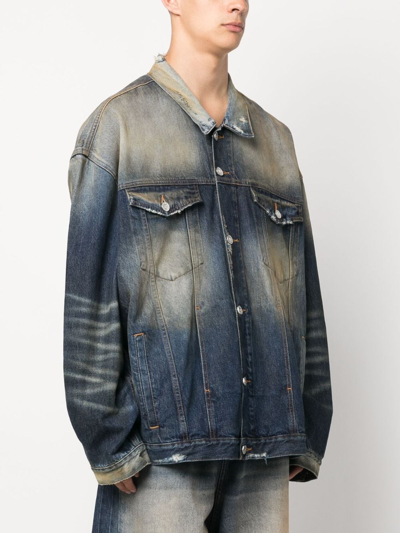 Shop Vetements Distressed-effect Stonewashed Denim Jacket In Blue