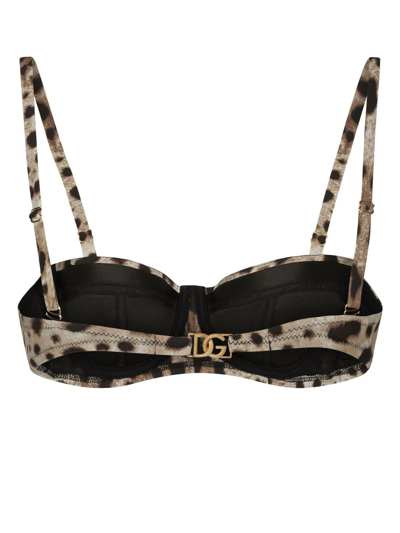 Dolce & Gabbana Bikini Top With Iconic Animalier Print And Pvc Clutch In Neutrals