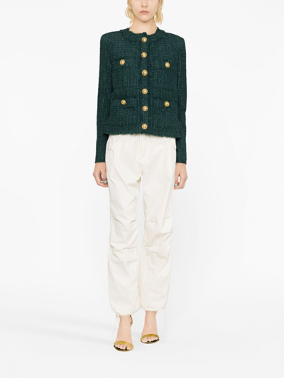 Balmain Giacca Tweed Bottoni Dorati Jackets Green In Green