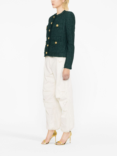 Shop Balmain Single-breasted Tweed Jacket In Green