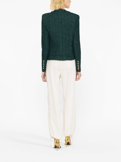 Balmain Giacca Tweed Bottoni Dorati Jackets Green In Green