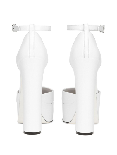 Shop Dolce & Gabbana 105mm Leather Platform Pumps In White