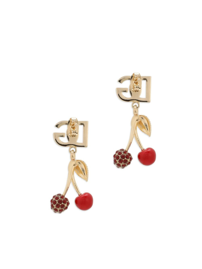 Dolce & Gabbana Earrings With Dg Logo And Cherries In Gold