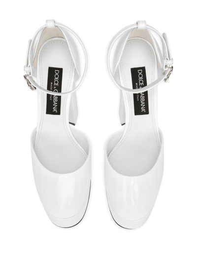 Shop Dolce & Gabbana 105mm Leather Platform Pumps In White