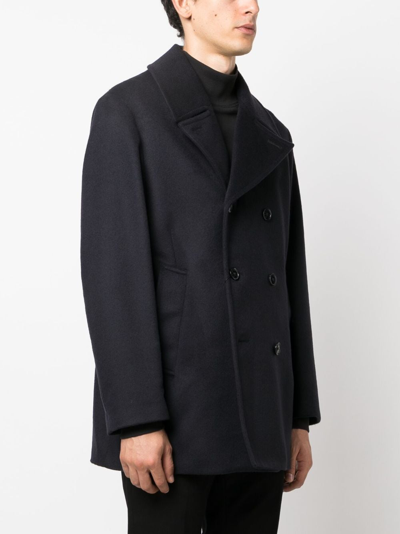 Shop Mackintosh Dalton Double-breasted Wool Peacoat In Blue