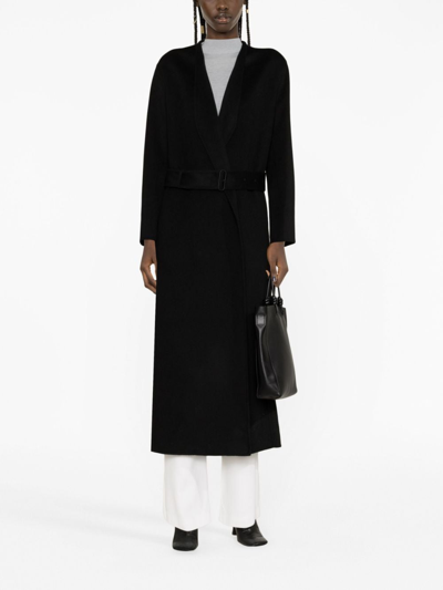 Shop Calvin Klein Belted Wool-blend Maxi Coat In Black