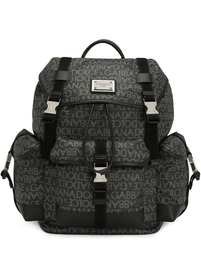Shop Dolce & Gabbana Logo Jacquard Buckled Backpack In Black